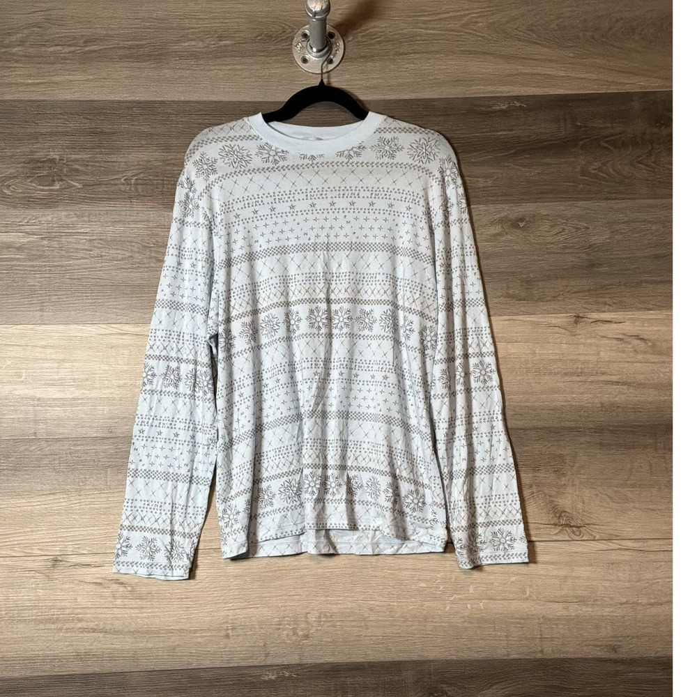 SKIMS Womens M Fair Isle Snowflake Long Sleeve Top White Gray Holiday Winter